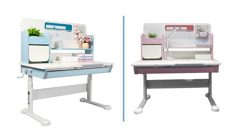 Bàn học thông minh chống gù chống cận nâng hạ chiều cao M-1112 có màu xanh và hồng
