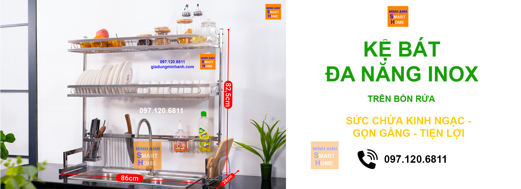 Kệ bát inox đa năng trên bồn rửa