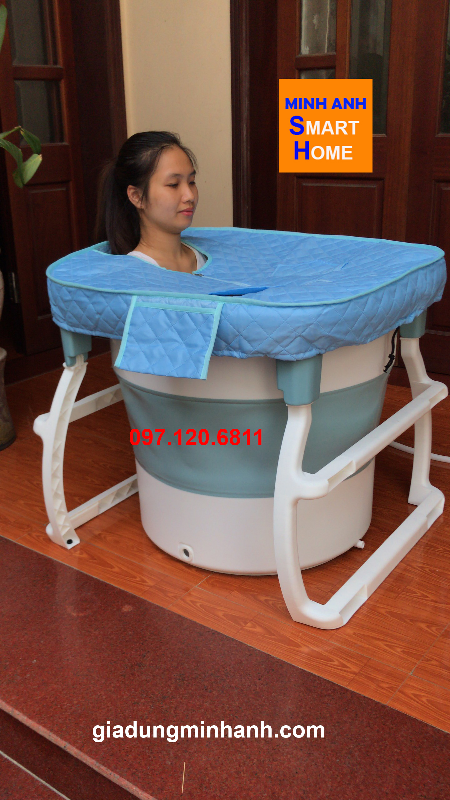 Hình ảnh thực tế bồn tắm gấp gọn tròn có nắp đậy