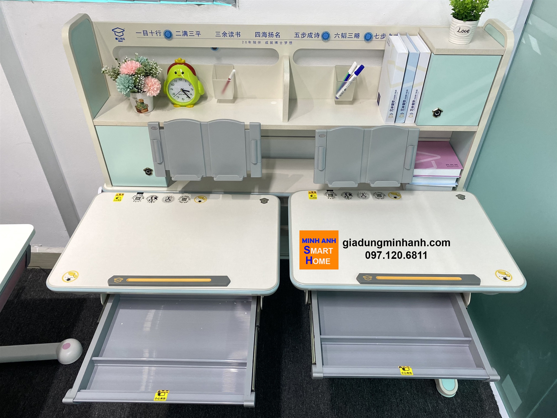 Bàn học đôi cao cấp thông minh, nâng hạ chiều cao, tinh tế đến từng cm