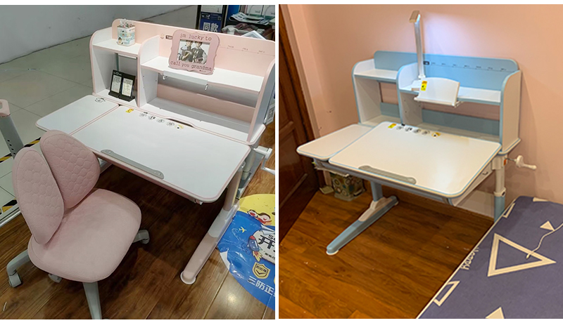 Mẫu bàn học thông minh dài 1m có đủ 2 màu xanh, hồng cho bé trai và gái