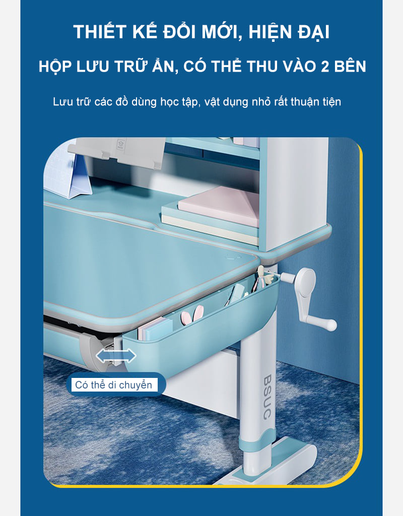 mẫu bàn học thông minh có nhiều khay chứa đồ dùng học tập nhiều nhất trong các hãng