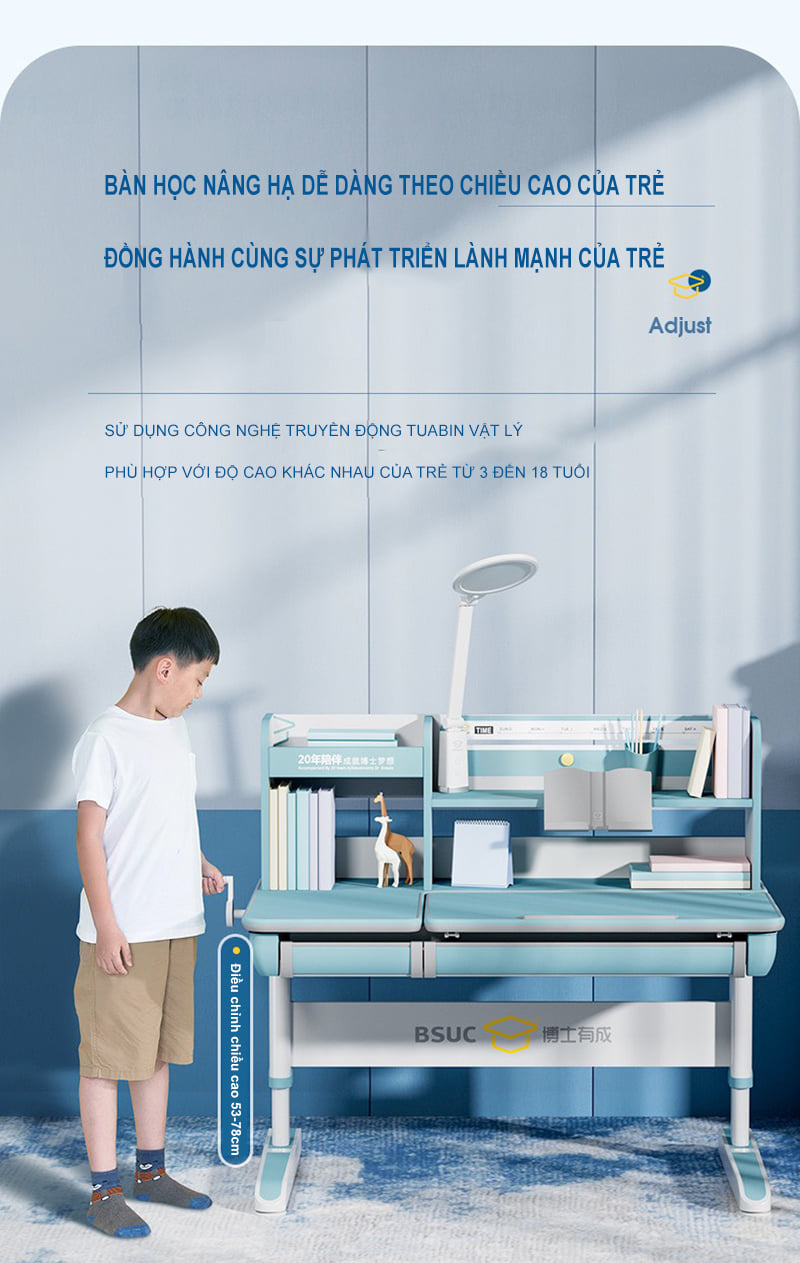 bàn học nâng hạ theo chiều cao của trẻ