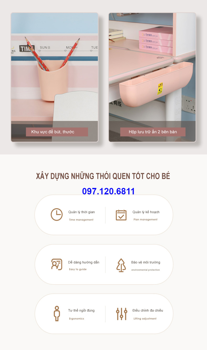 Các phân vùng lưu trữ dụng cụ học tập giúp bé xây dựng thói quen ngăn nắp