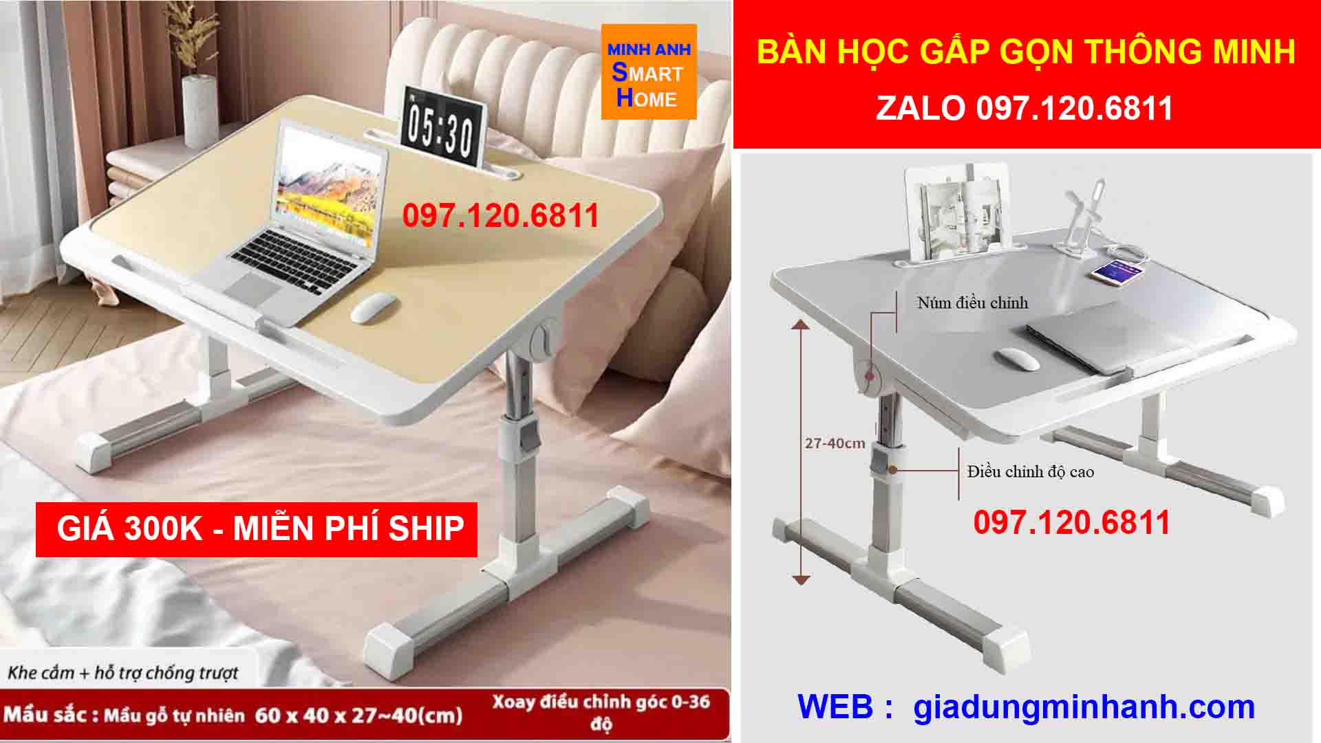 Bàn Học Gấp Gọn Thông Minh Điều Chỉnh Độ Cao Và Độ Nghiêng