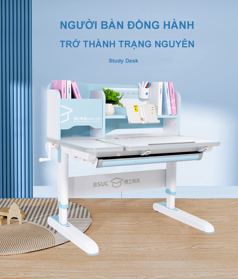 Bàn học thông minh chống gù chống cận nâng hạ chiều caomàu xanh