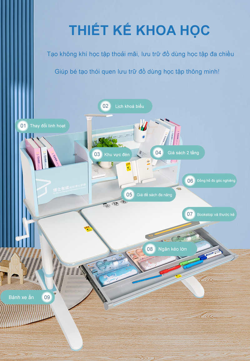 Bàn học thông minh cao cấp thiết kế khoa học, tăng hứng thú học tập cho bé