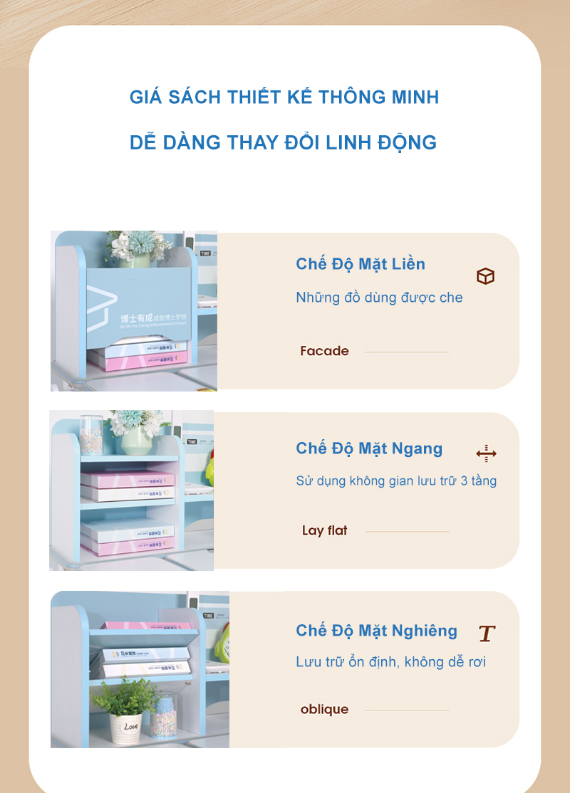 Bàn học thông minh có giá sách linh hoạt