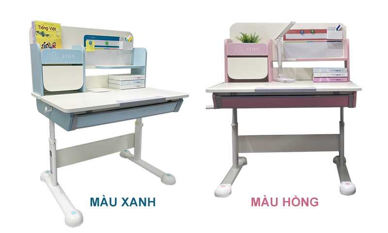 Bàn học thông minh chống gù chống cận nâng hạ chiều cao có màu xanh và hồng