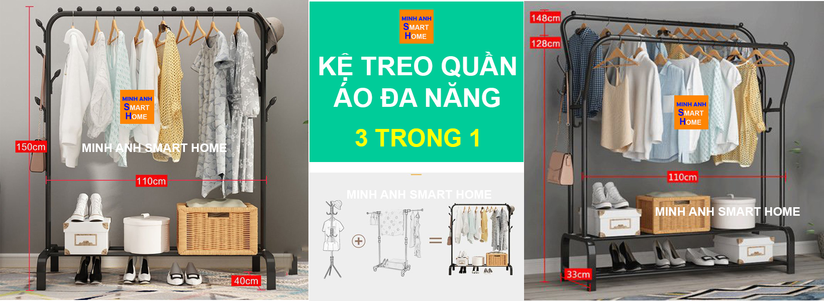 Kệ treo quần áo đa năng 3 trong 1