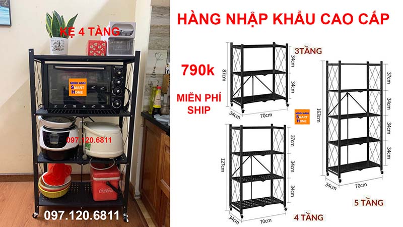 Báo giá kệ để đồ nhà bếp 4 tầng có bánh xe