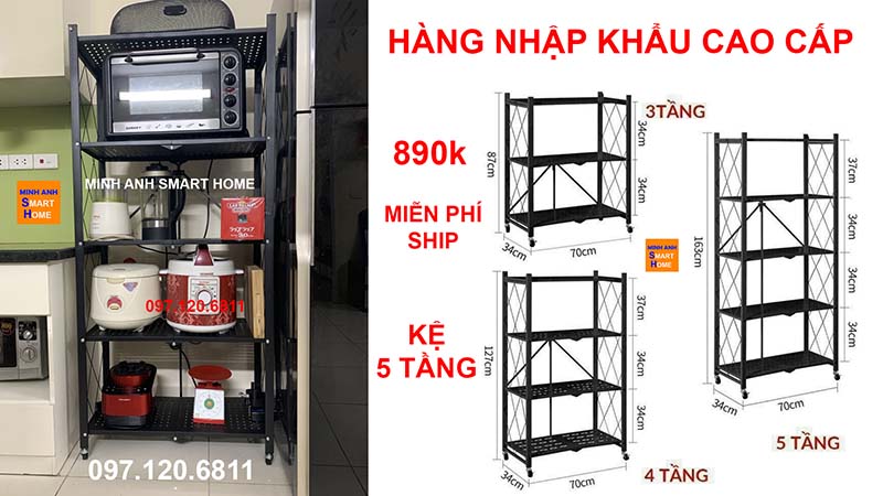 Báo giá kệ để đồ nhà bếp 5 tầng có bánh xe