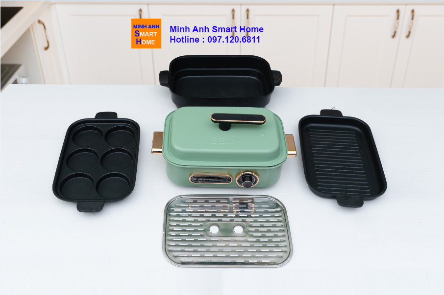 Bếp lẩu nướng đa năng có 4 khay rời riêng biệt - dễ vệ sinh