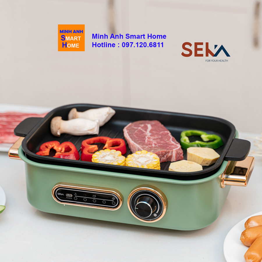 Núm điều chỉnh của bếp lẩu nướng đa năng có 7 mức nhiệt, tăng giảm dễ dàng