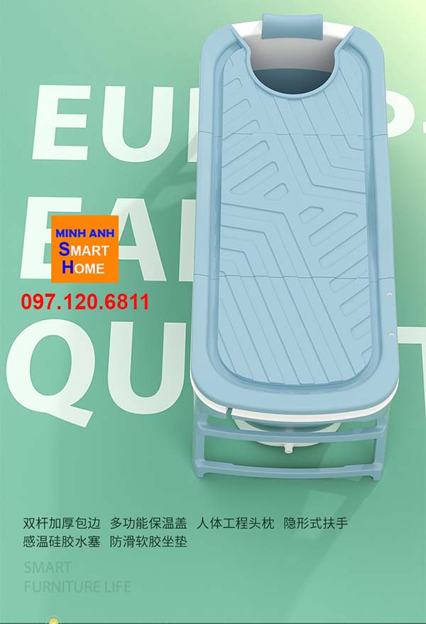 bồn tắm gấp gọn thông minh có nắp đậy