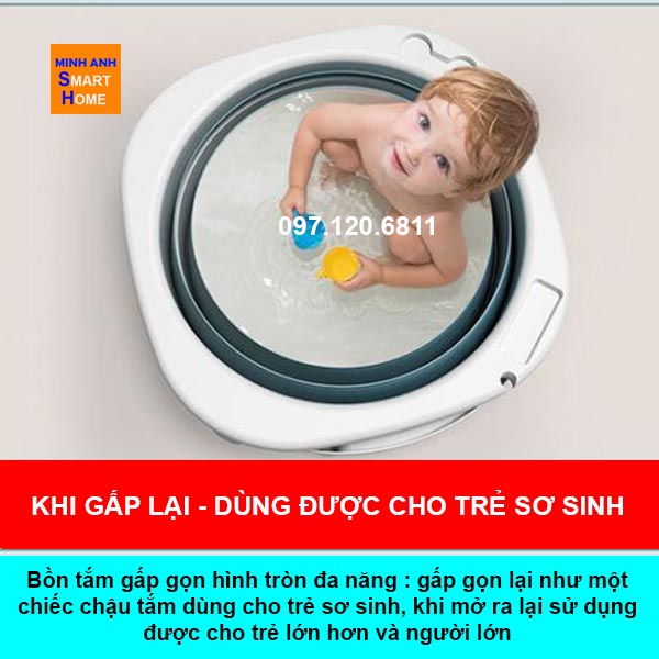 Bồn tắm gấp gọn tròn dùng được từ trẻ sơ sinh