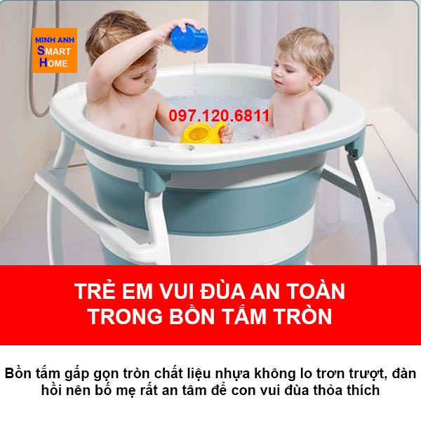 Bồn tắm gấp gọn tròn sức chứa được 2 trẻ em