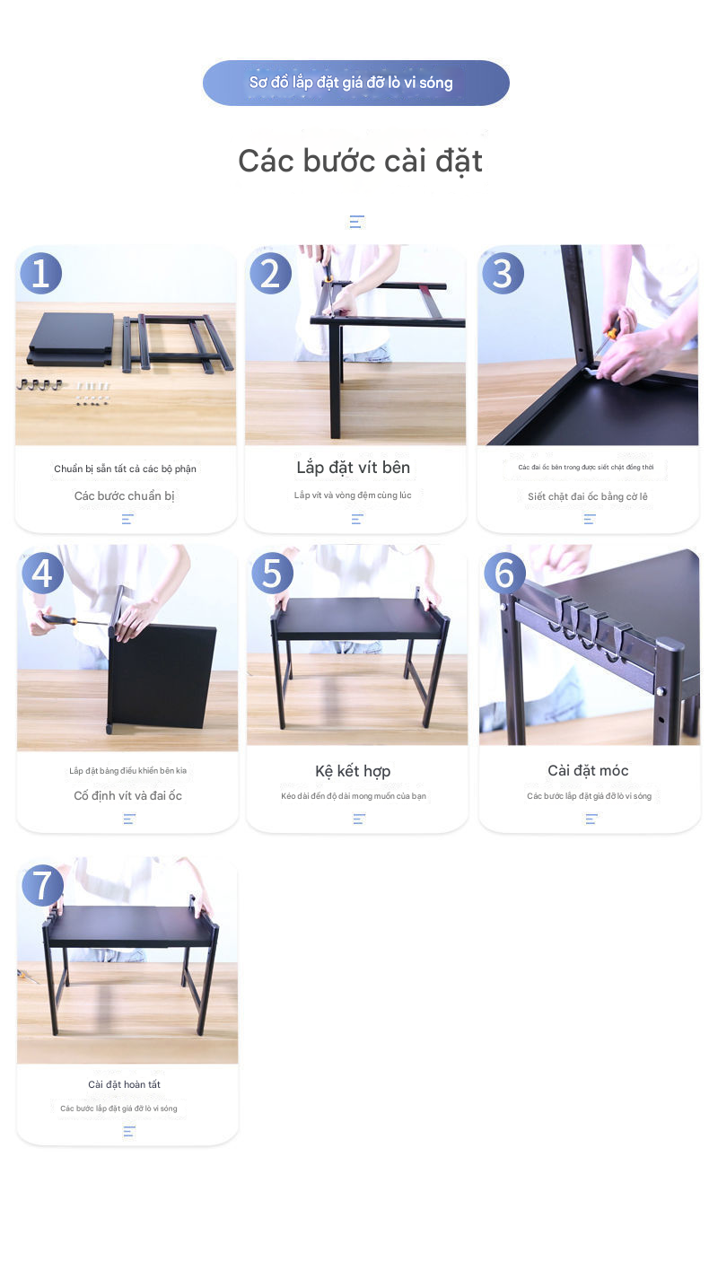 Các bước ráp kệ lò vi sóng 2 tầng