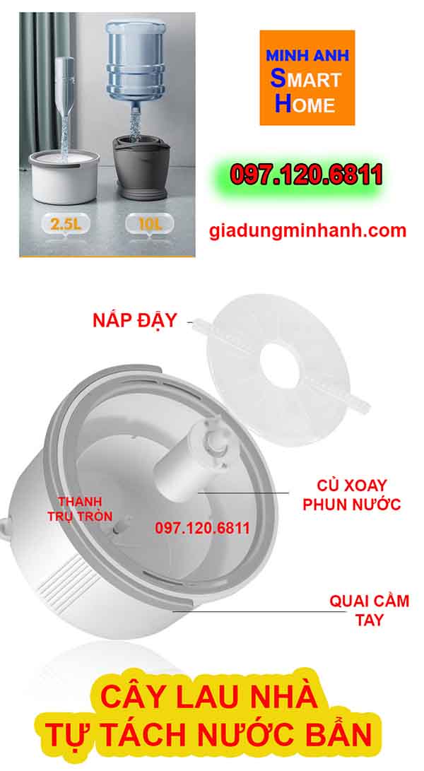 Cấu trúc cấu tạo của cây lau nhà thông minh tự tách nước bẩn