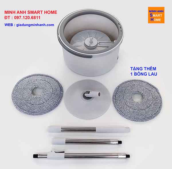 Bộ sản phẩm Cây Lau Nhà tự vắt tự tách nước bẩn 2 ngăn chứa riêng biệt