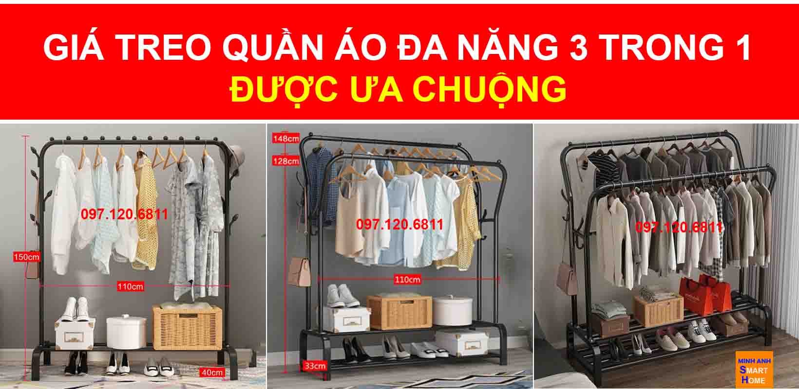 Giá treo quần áo đa năng 3 trong 1 được ưa chuộng