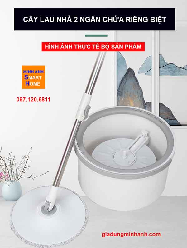 Hình ảnh thực tế bộ cây lau nhà thông minh, cây lau nhà tách nước bẩn