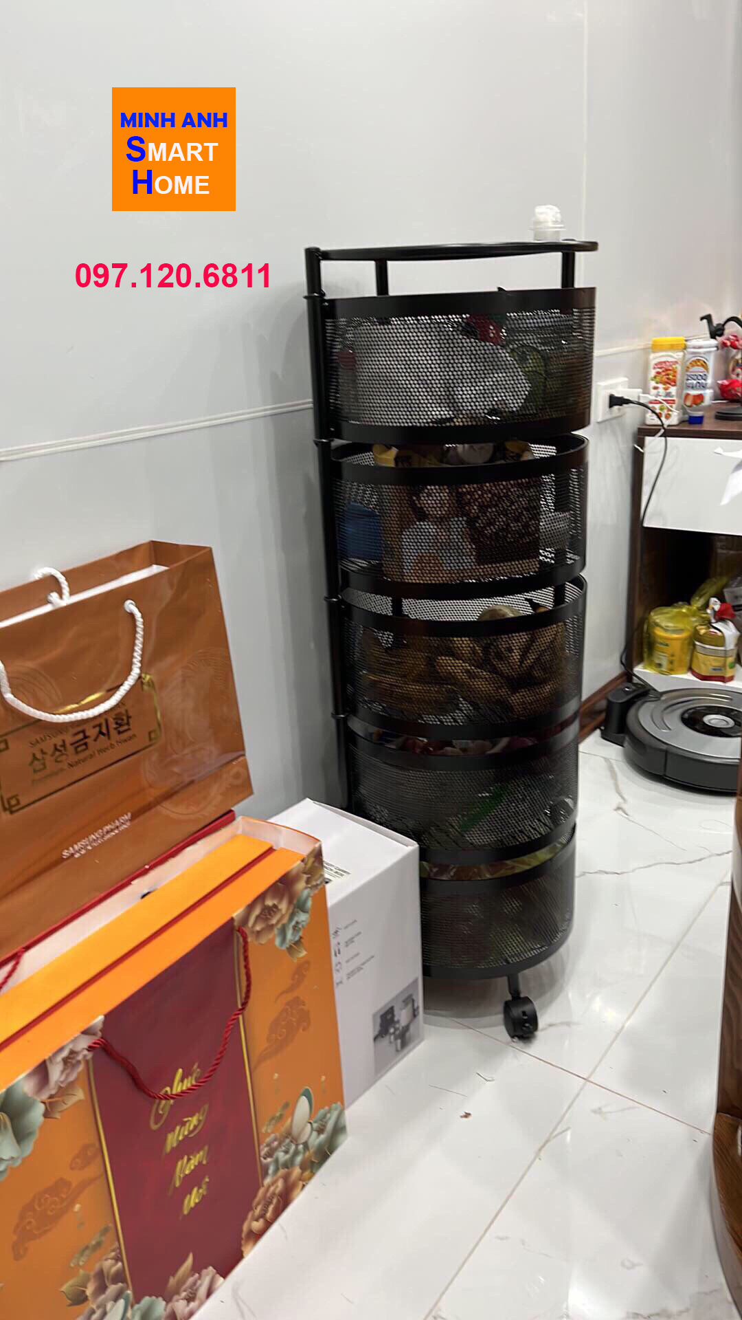 Hình ảnh thực tế kệ xoay đa năng tròn mà khách hàng đã mua và sử dụng