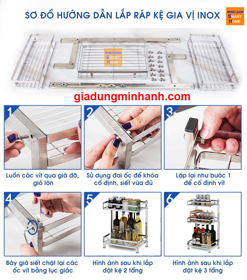 Hướng dẫn lắp ráp kệ đựng gia vị inox