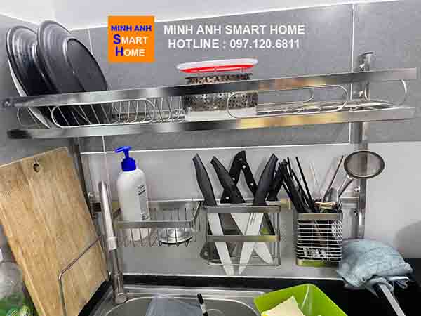 Kệ bát đa năng trên bồn rửa đôi inox 66cm - loại 1 tầng