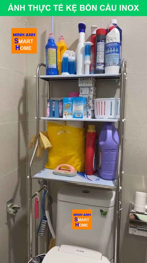 Kệ bồn cầu inox khỏe khoắn, chắc chắn, gọn gàng, khôn tốn diện tích
