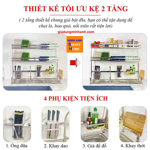 Kệ chén inox trên bồn rửa