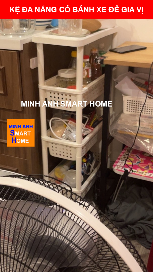 Kệ đa năng có bánh xe để gia vị nhà bếp