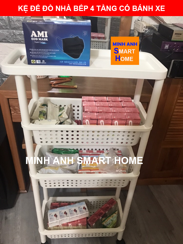 Kệ để đồ nhà bếp có bánh xe để sữa và các đồ nhà bếp