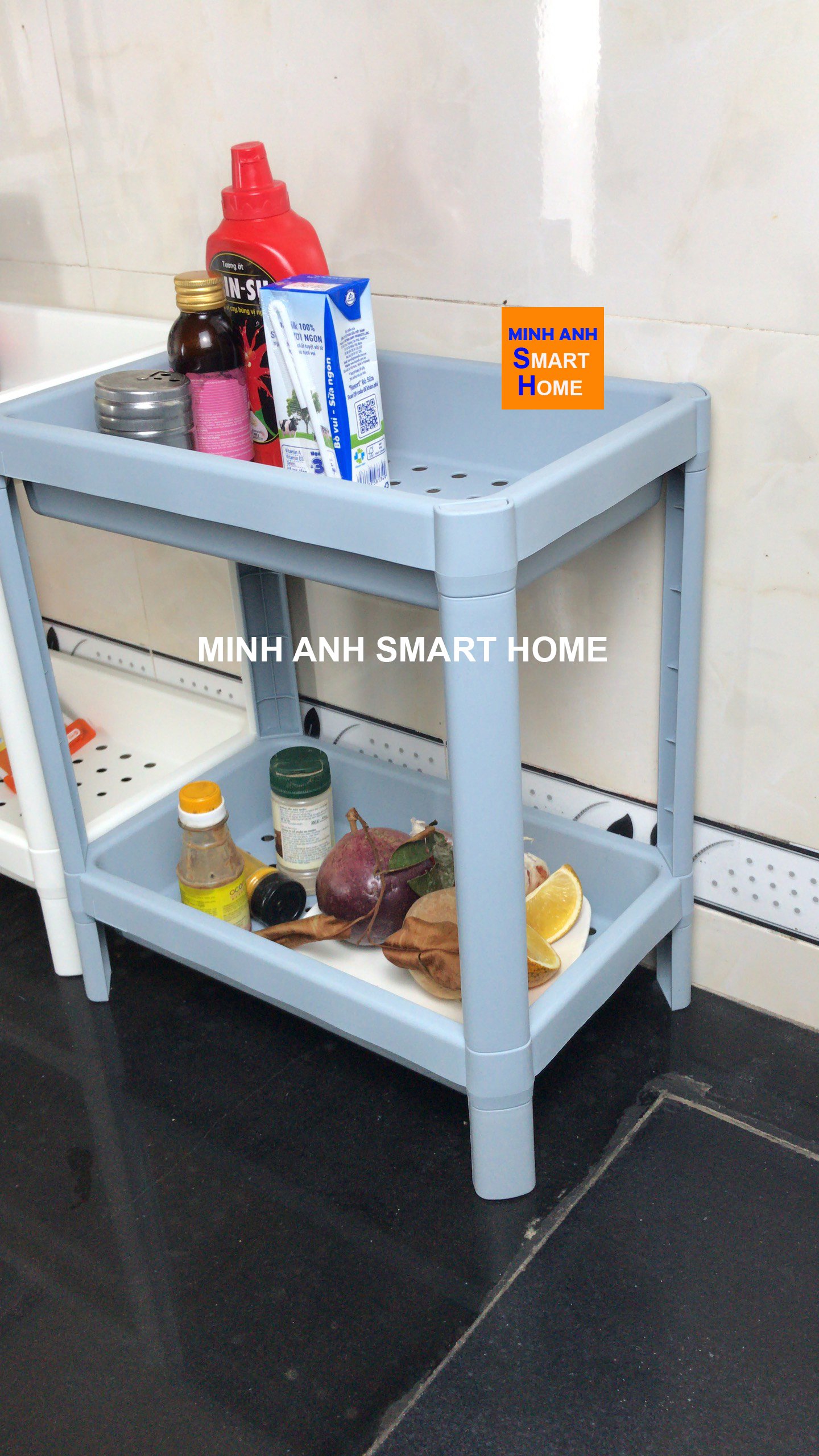 Kệ để gia vị 2 tầng màu xanh