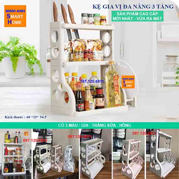 Kệ để gia vị đa năng 3 tầng nhựa