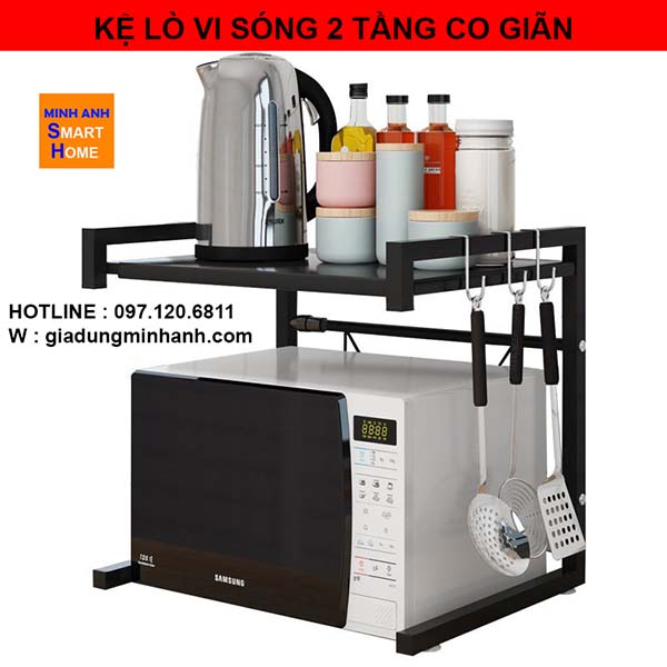 Kệ lò vi sóng đa năng 2 tầng co giãn chiều rộng