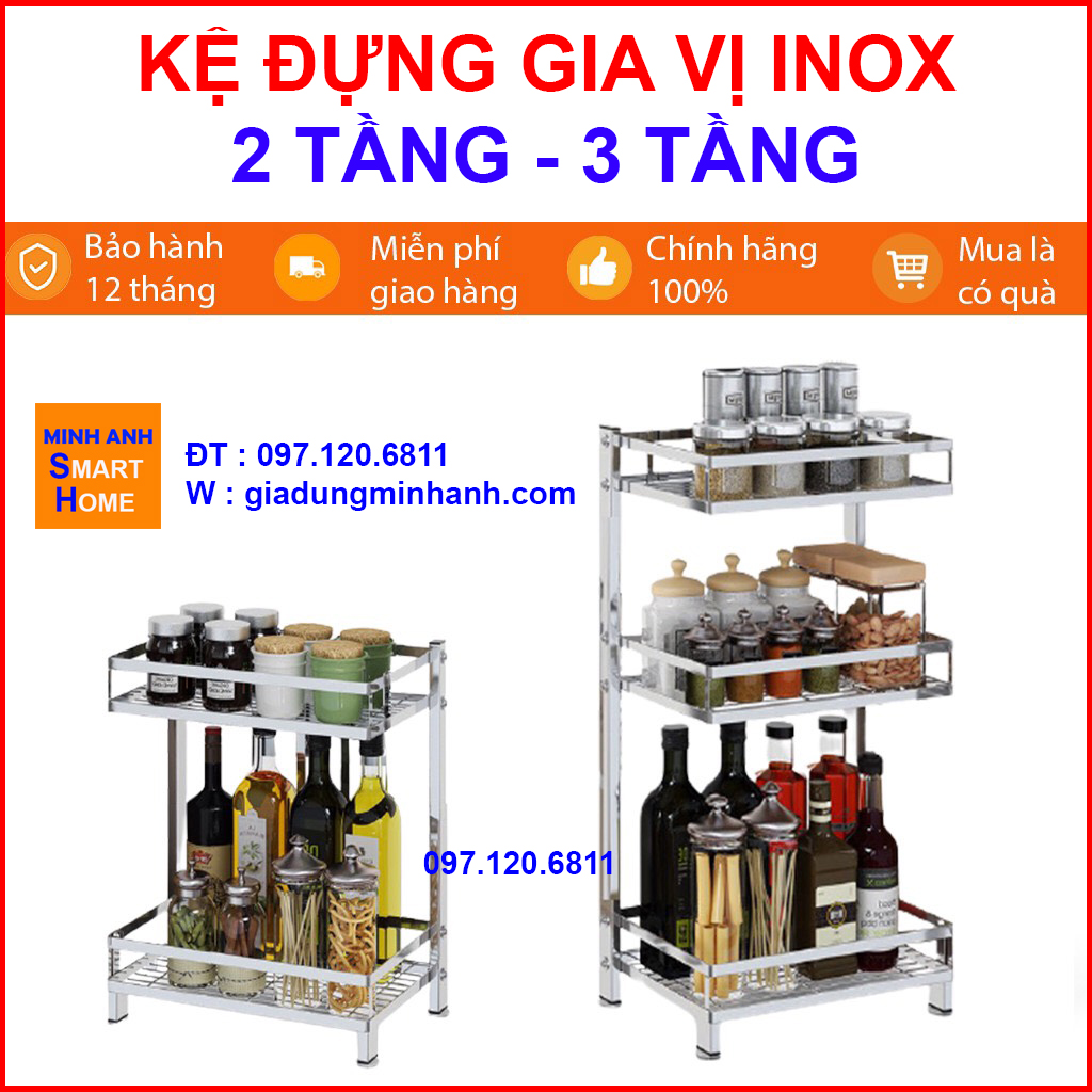 Kệ Đựng Gia Vị Nhà Bếp Thông Minh 2 Tầng, 3 Tầng Inox Chống Gỉ Siêu Hot Năm Nay