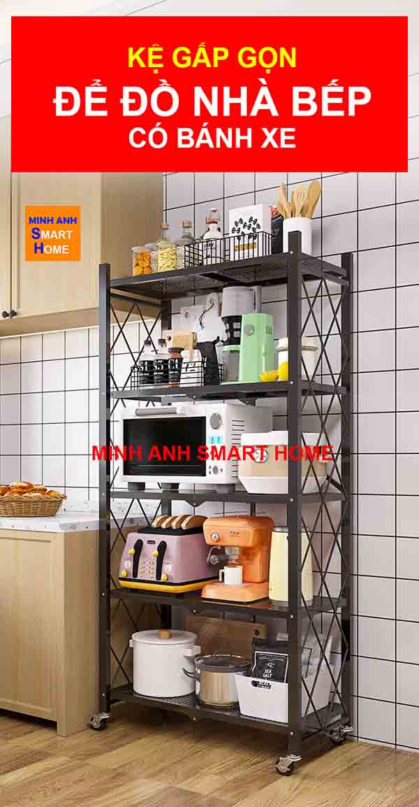 Kệ gấp gọn để đồ nhà bếp có bánh xe