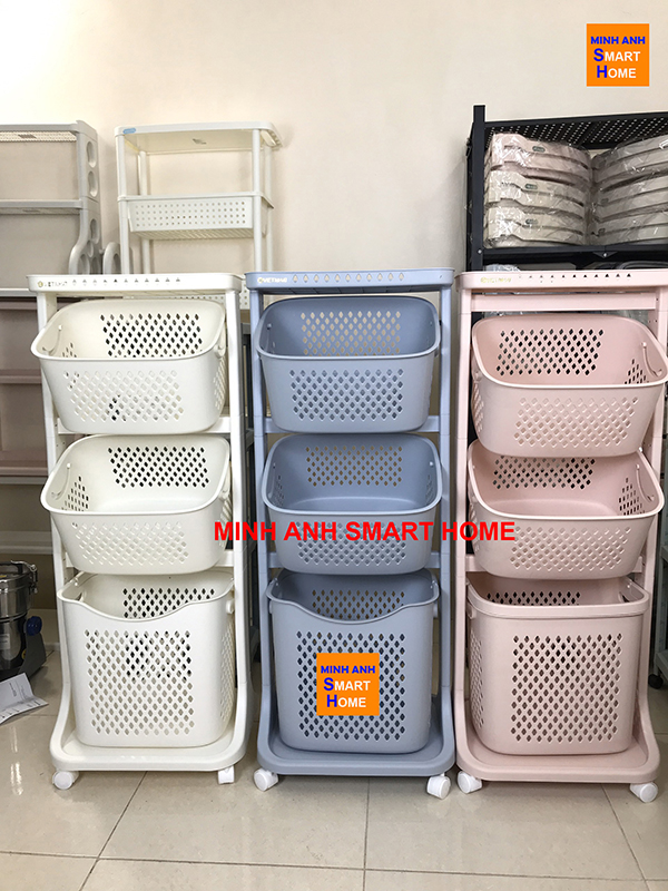 Kệ nhà tắm đa năng - kệ giỏ đa năng 3 tầng màu xanh - trắng - hồng