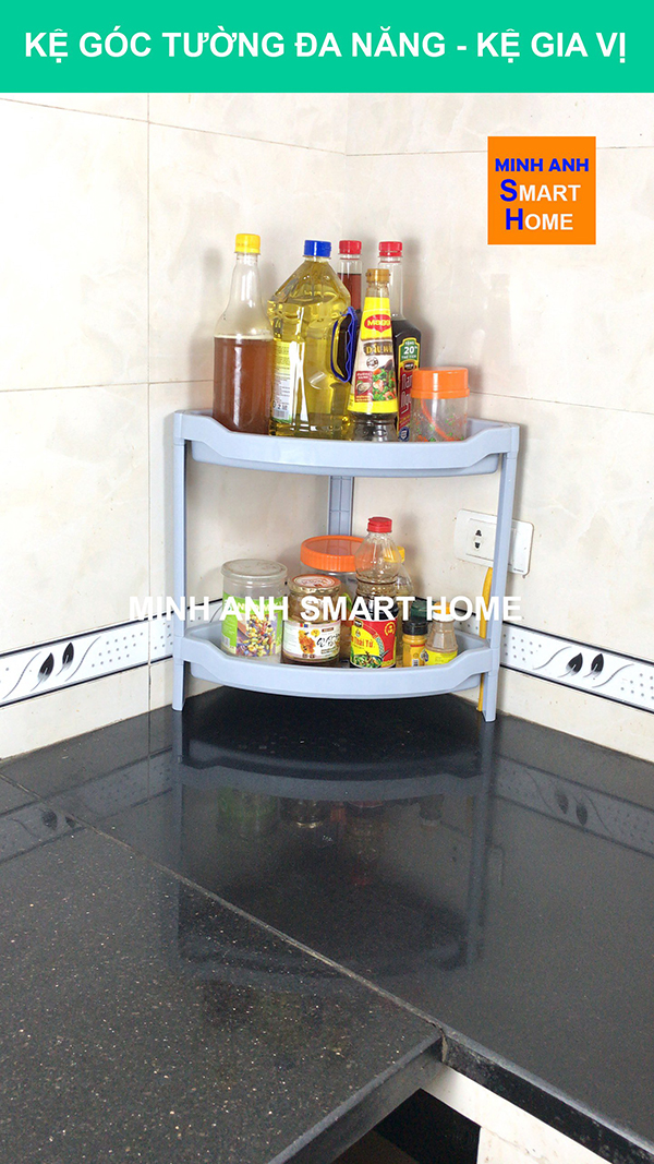 Kệ góc tường nhà bếp - kệ để gia vị 2 tầng tam giác