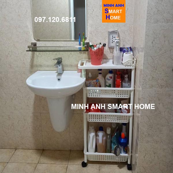 KỆ NHÀ TẮM 4 TẦNG CÓ BÁNH XE