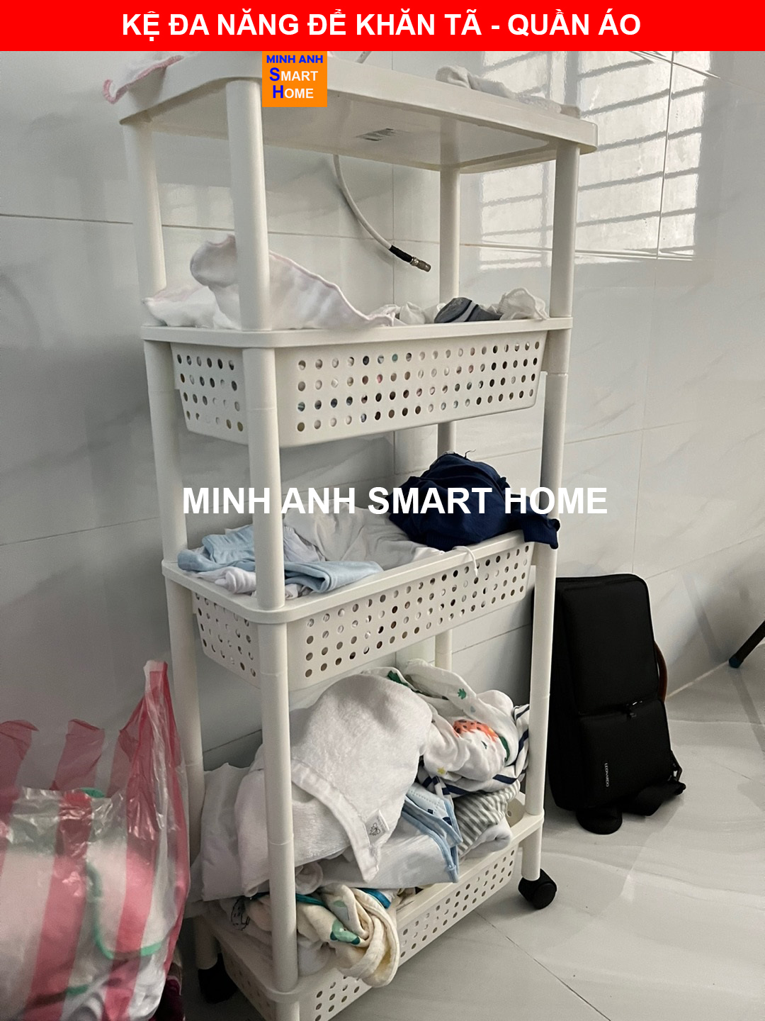 Kệ để đồ nhà tắm để khăn, quần áo, tã lót