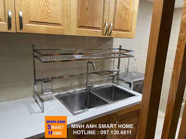 Kệ úp bát đĩa trên bồn rửa đôi 106cm inox - loại 1 tầng