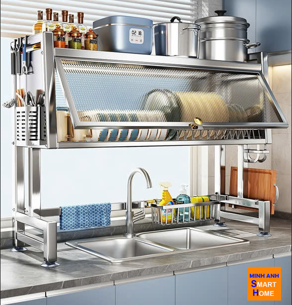 Kệ úp chén có nắp đậy bằng inox