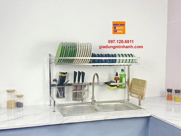 Kệ úp chén trên bồn rửa 1 tầng bằng inox