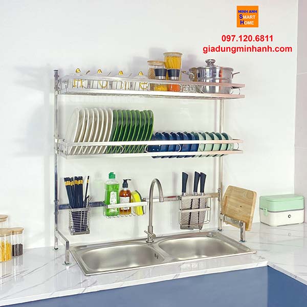 Kệ úp chén trên bồn rửa 2 tầng bằng inox