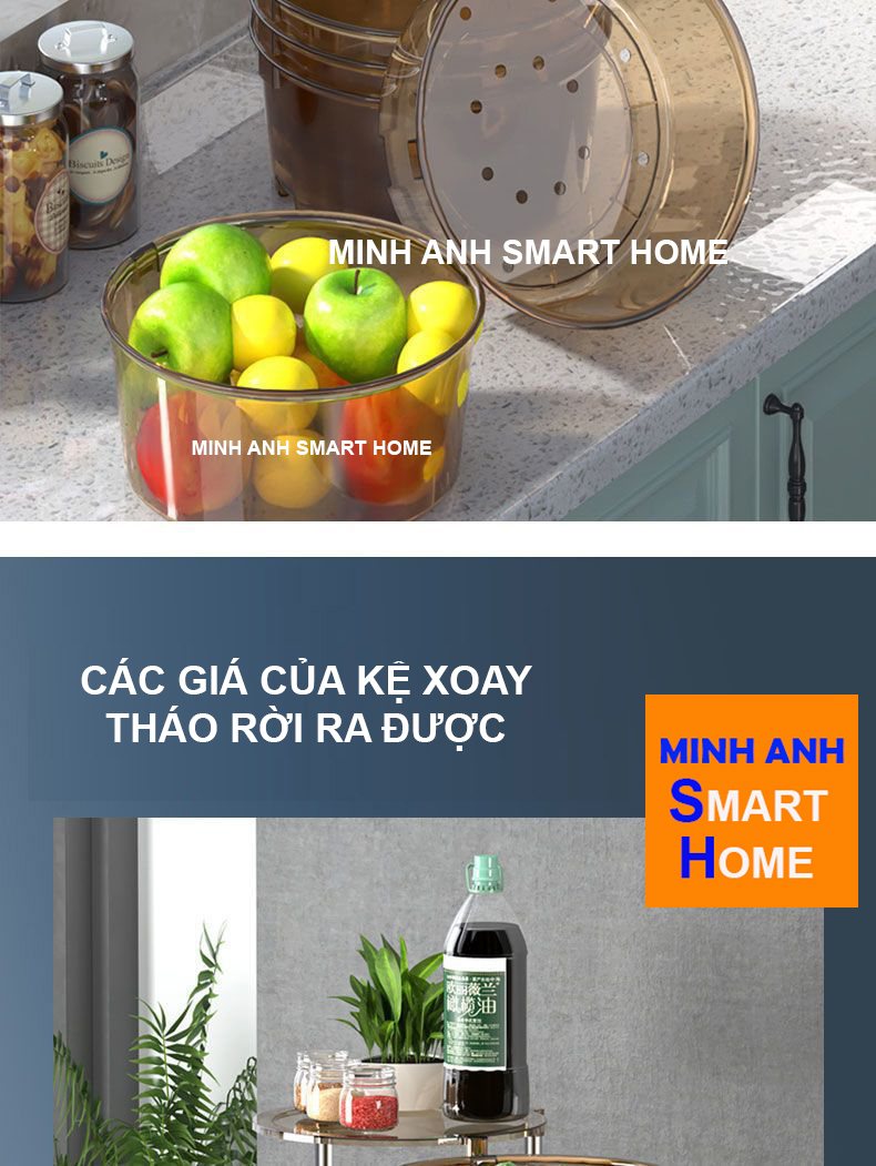 Kệ xoay đa năng tròn nhựa có giá tháo rời tiện lợi và lỗ thoát nước ở đáy