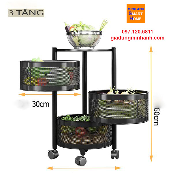 kích thước kệ xoay đa năng tròn 3 tầng