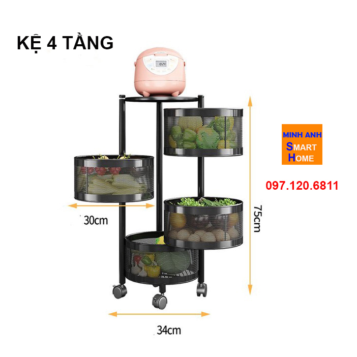 kích thước kệ xoay đa năng tròn 4 tầng