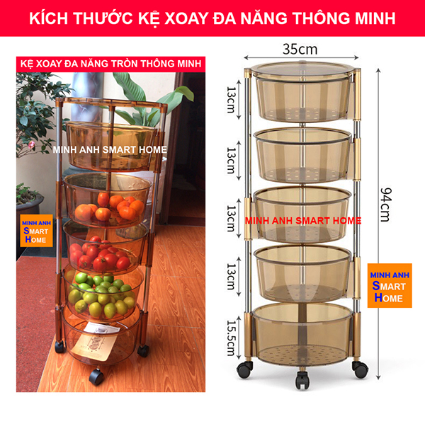 Kệ xoay đa năng tròn 5 tầng thông minh - kệ để đồ nhà bếp 5 tầng thông minh